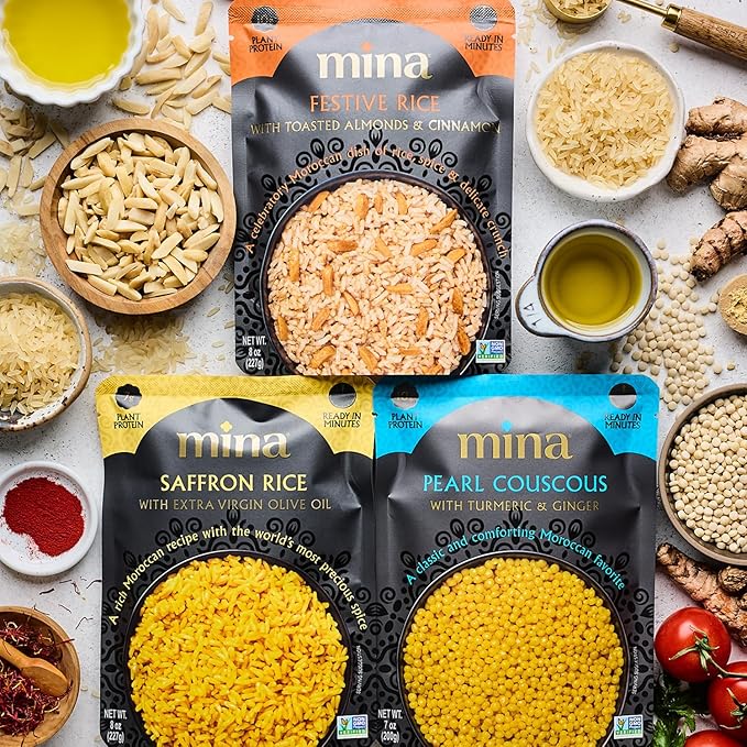 Mina Saffron Rice, Festive Rice, Pearl Couscous, Variety Pack of 6, Ready to Eat, Microwavable