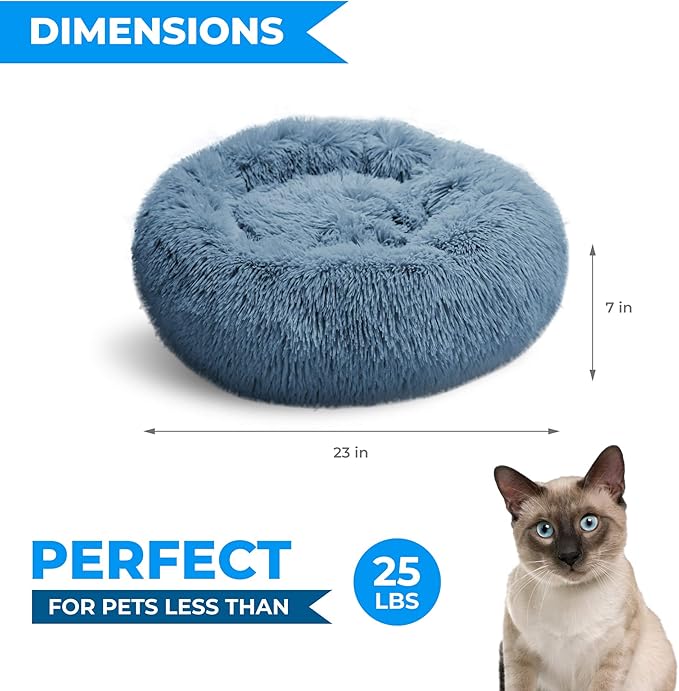 Whiskers & Friends Cat Bed Dog, Cat Beds for Indoor Cats, Orthopedic Soft Fluffy Round Calming Pet