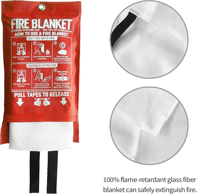 Fire Blanket for Kitchen and Home, 40" x 40", Fiberglass Emergency Fire Blanket, 2 Pack