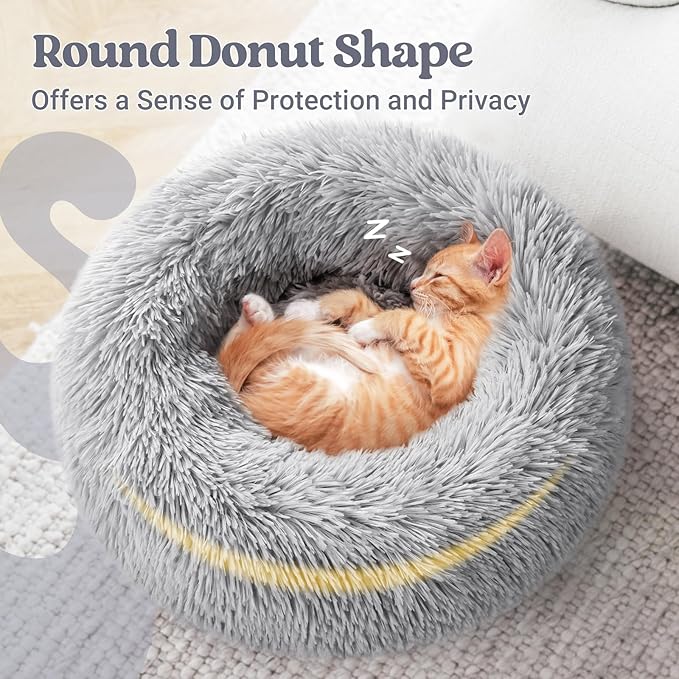 rabbitgoo Cat Beds for Indoor, 20 inches Machine Washable, Fluffy Round Pet Bed Non-Slip, Calming