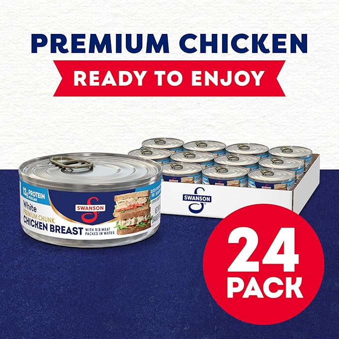 Swanson White Premium Chunk Canned Chicken Breast in Water, Fully Cooked Chicken, 4.5 OZ Can (Case