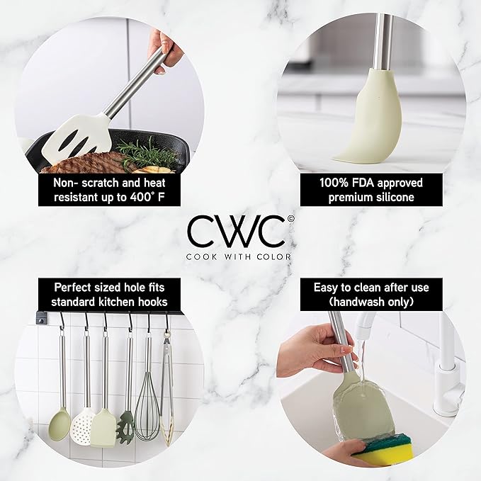 COOK WITH COLOR Silicone Cooking Utensils, Kitchen Utensil Set, Easy to Clean Silicone Kitchen