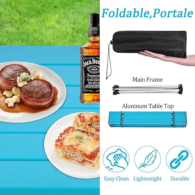 Grope Small Folding Camping Table with Aluminum Table Top, Beach Table for Sand with Carrying