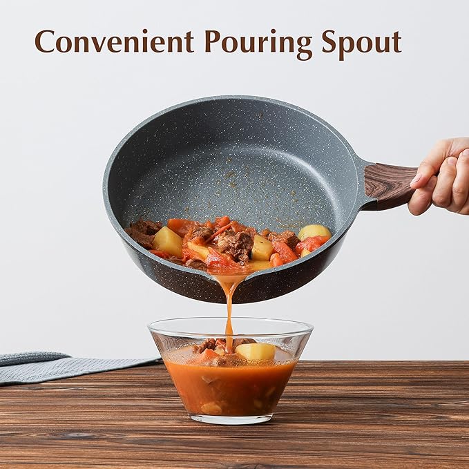 SENSARTE Nonstick Skillet, Deep Frying Pan 10/11/12-inch, Saute Pan with Lid, Stay-cool Handle