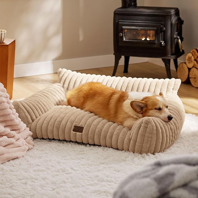 Bedsure Cute Dog Couch for Pets - Fluffy Dog Sofa with Premium Soft Corduroy Fleece, Pet Couch Bed