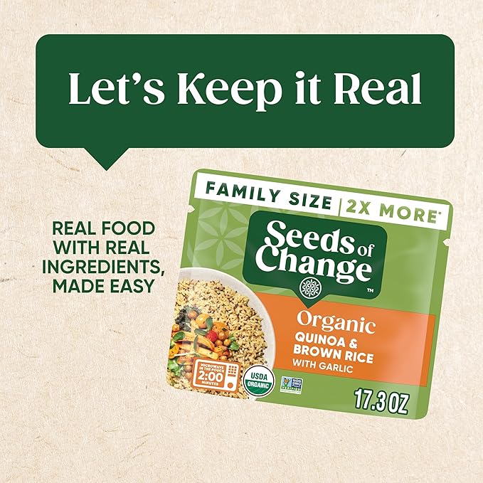 SEEDS OF CHANGE Organic Quinoa & Brown Rice with Garlic Family Size, Organic Food, 17.3 oz Pouch