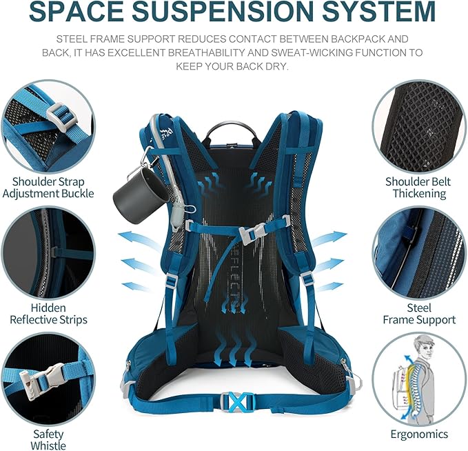 Hiking Backpack, Waterproof Hiking Daypack with 3L Water Bladder and Rain Cover, Lightweight Travel
