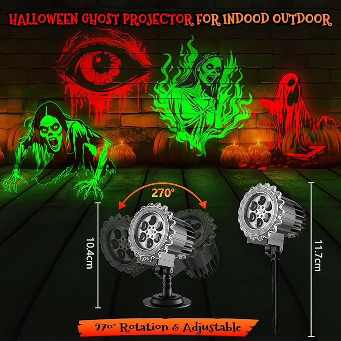 Halloween Projector Lights Outdoor - LED Rotating Skull & Ghost Projection Light, Waterproof
