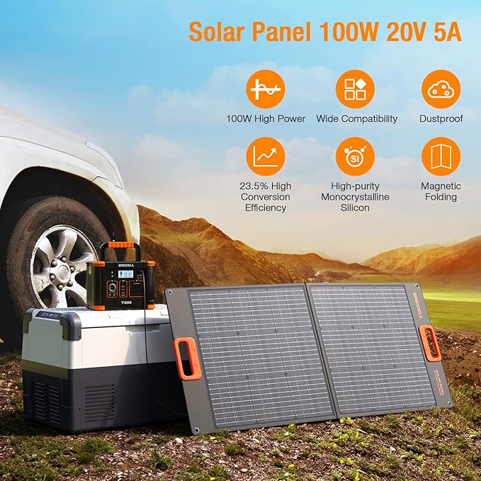 GRECELL 100W Portable Solar Panel for Power Station Generator, 20V Foldable Solar Cell Solar