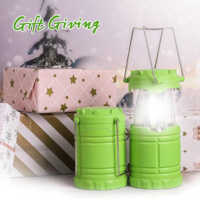 2-Pack LED Green Camping Lanterns, Portable Camping Lights, Outdoor Handled Lamps, Essential