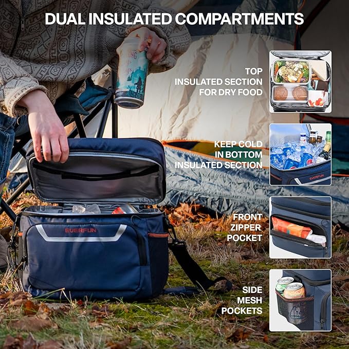 EVERFUN Small Cooler Lunch Box Mini Leak-Proof Soft Double Deck 24 Can Personal Insulated