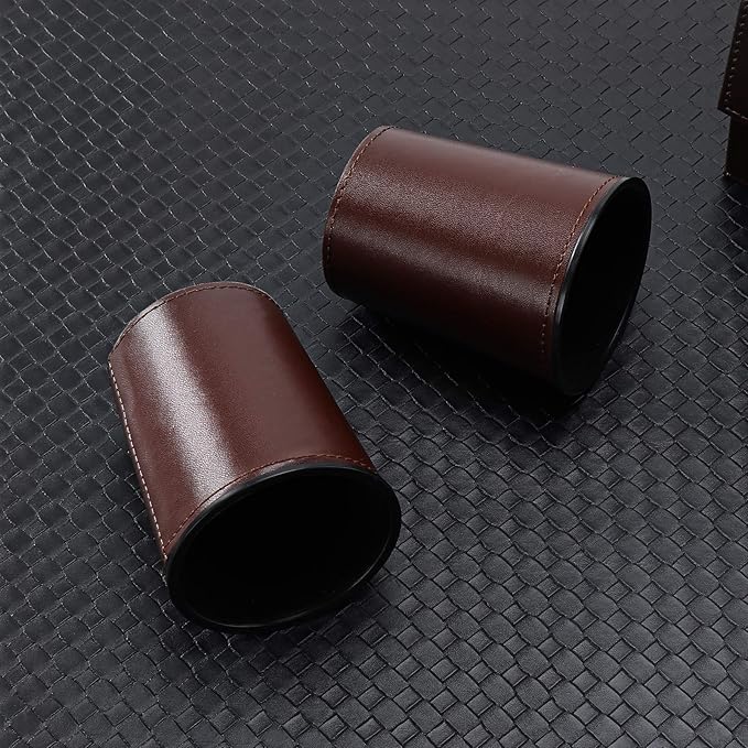 5X Dice Cup Set, PU Leather Dice Shaker Cups with 30 Dices for Bar Party Yahtzee Farkle Dice Games