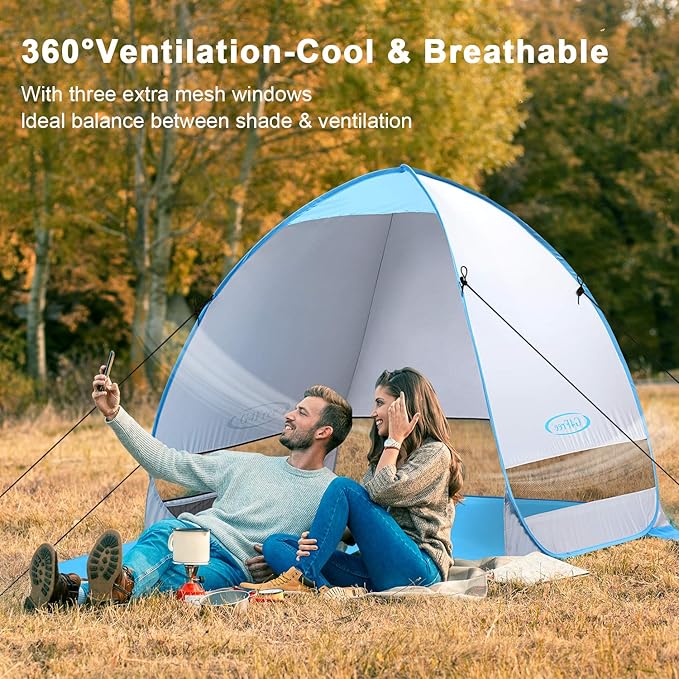 G4Free Large Pop up Beach Tent for 3-4 Person, UPF 50+ Automatic Sun Shelter Canopy Portable