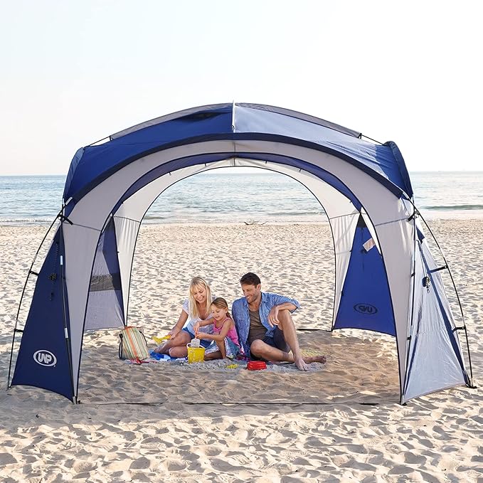UNP Easy Beach Tent Pop Up Canopy UPF50+ Tent with Side Wall, Ground Pegs, and Stability Poles, Sun
