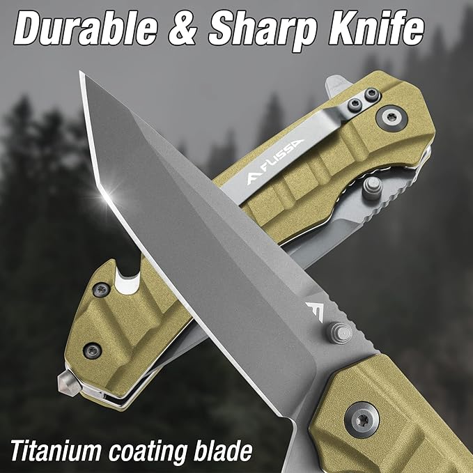 FLISSA Folding Pocket Knife, Tactical Knife with Liner Lock, Tanto Blade, Pocket Clip, Glass