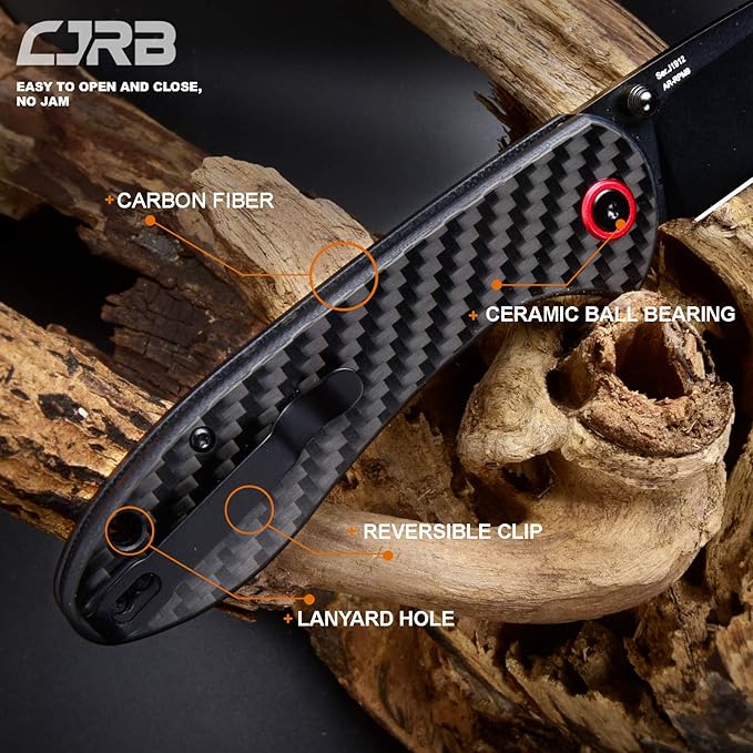 CJRB CUTLERY Folding Knife Feldspar(J1912) AR-RPM9 Powder Steel Black PVD Blade Carbon fiber Handle