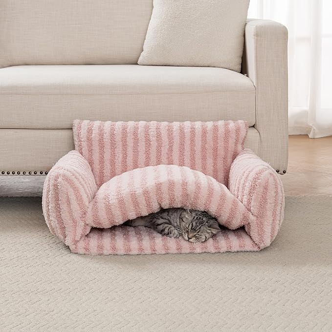 Hollypet Cat Bed Fluffy Plush Mutifuctional Double-Layer Soft Pet Couch Orthopedic Sofa Nest Beds