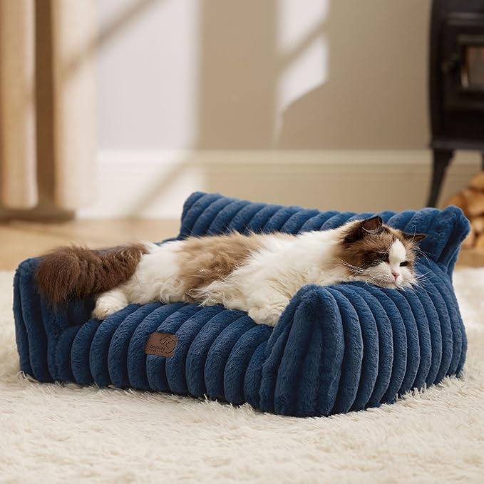 Bedsure Cute Cat Couch for Pets - Fluffy Cat Sofa with Premium Soft Corduroy Fleece, Fuzzy Pet
