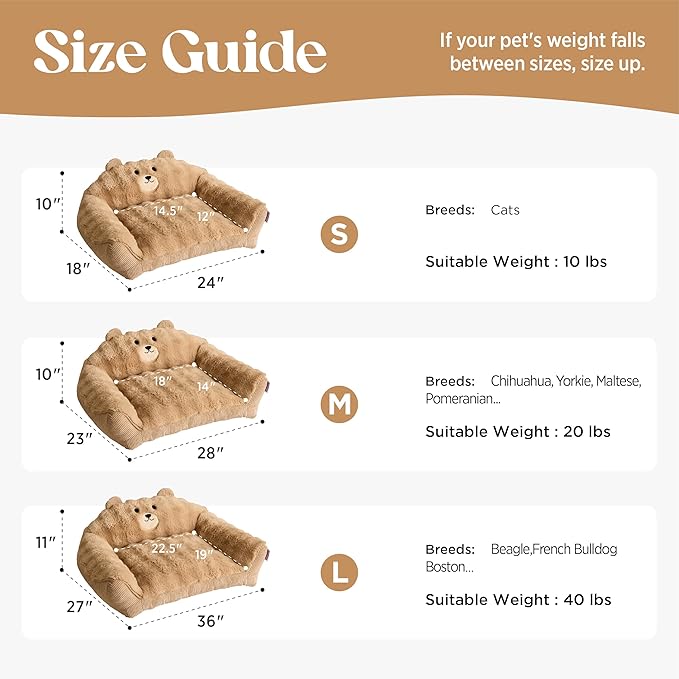 LE SURE Cute Cat Couch for Pets - Fluffy Original Bear Design for Small Dog Bed, Supportive Dog
