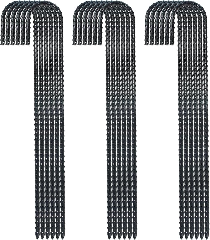 16 Inch Ground Rebar Stakes, J Hook Extra Heavy Duty Rust Proof Coated Steel Ground Anchors with