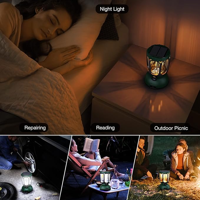 Raynic 6000 LED Camping Lantern, 650LM Hand Crank Solar Battery Powered Rechargeable Lantern