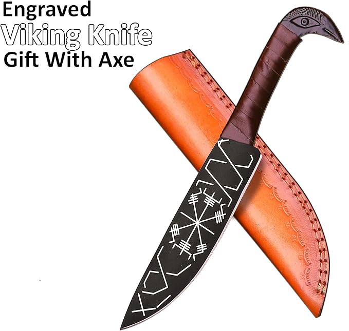 Viking Axe Gift Vikings Knife with Sheath | Hand Forged Real Handmade Outdoor Hunting Camping Axes