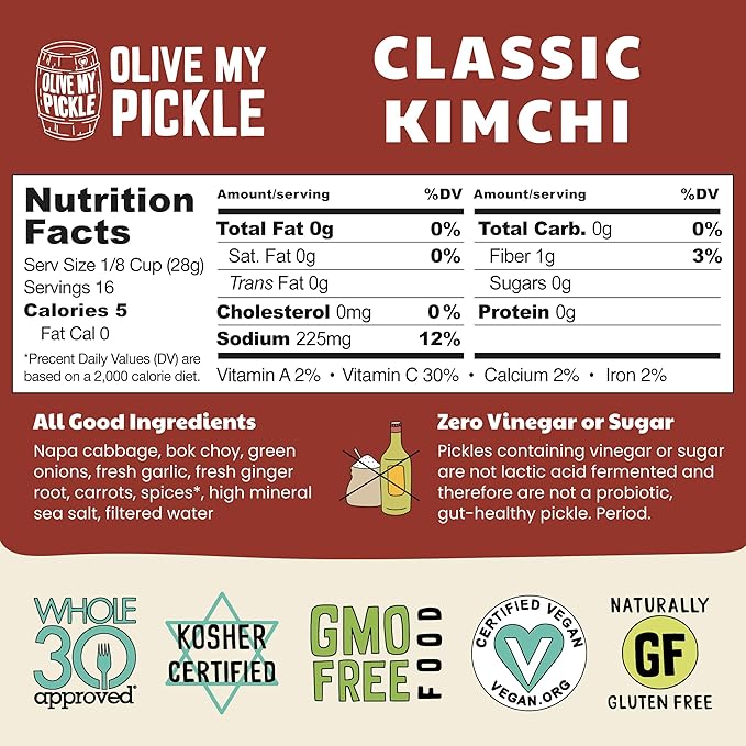 Olive My Pickle Organic Kimchi Fermented - 48 oz | 3 Pack of Classic Probiotic Napa Cabbage Kimchi
