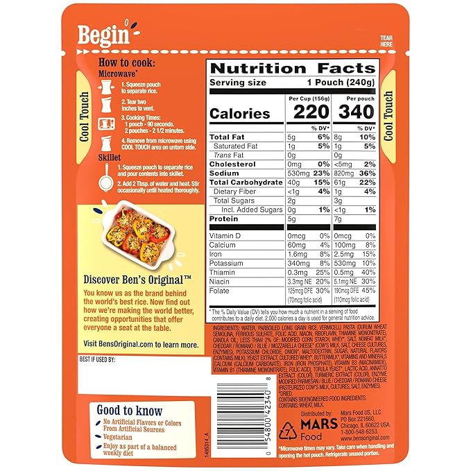 BEN'S ORIGINAL Ready Rice Creamy Four Cheese Flavored Rice, Easy Dinner Side, 8.5 oz Pouch (Pack of