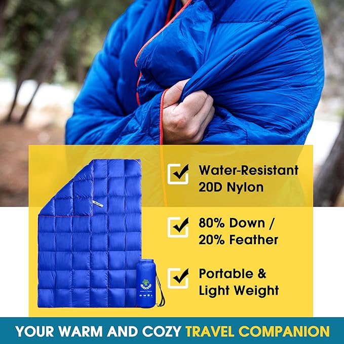 4Monster Down Camping Blanket - Outdoor Travel Quilt Puffy 650 Fill, Packable, Lightweight,Wind &