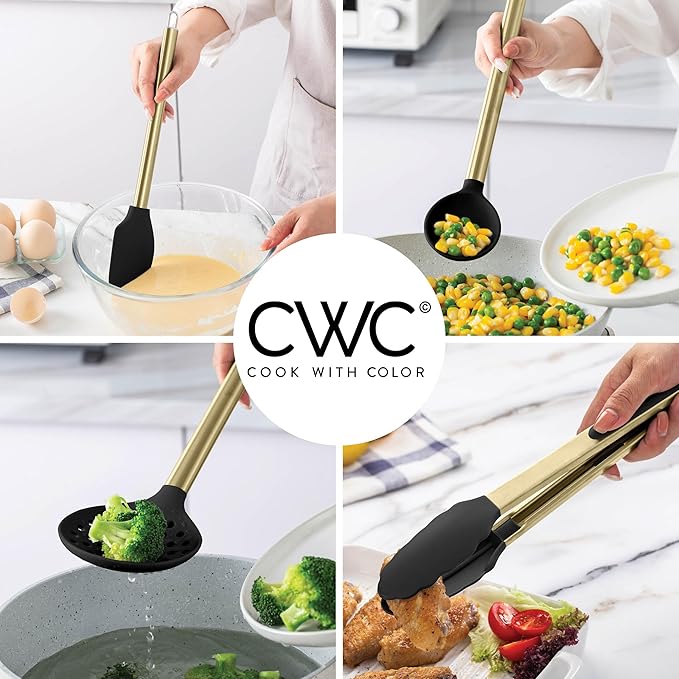 COOK WITH COLOR Silicone Cooking Utensils, Kitchen Utensil Set, Easy to Clean Silicone Kitchen