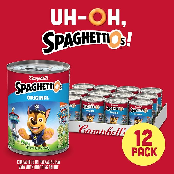 SpaghettiOs Original Canned Pasta With Paw Patrol Shapes, 15.8 oz Can (12 Pack)