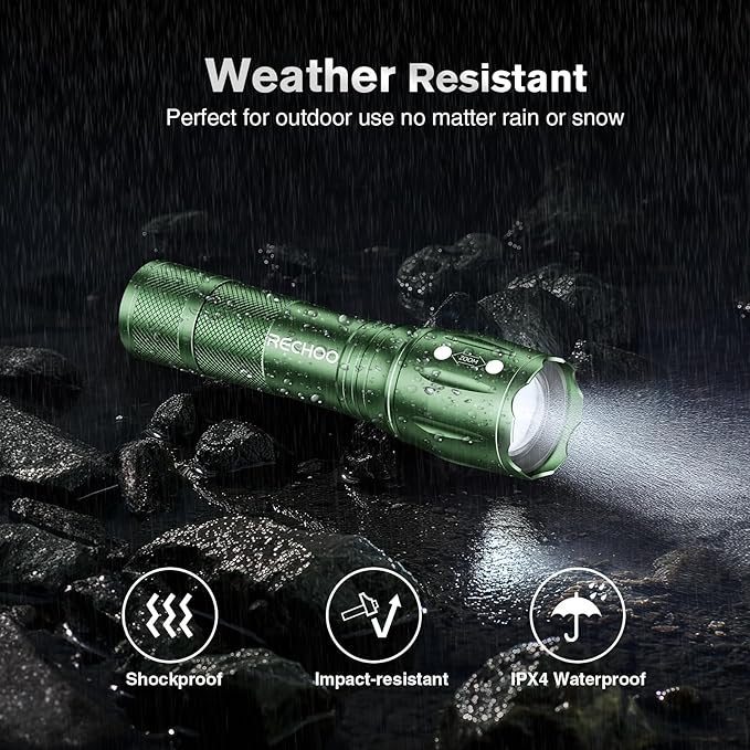 RECHOO LED Flashlight 2 Pack Green, Tactical Flashlights High Lumens with 3 Modes, Pocket Small