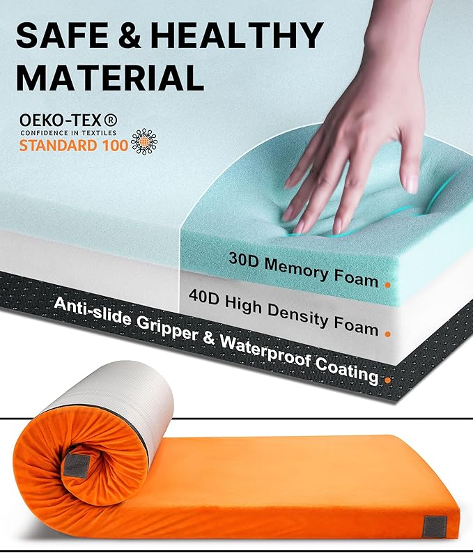 3 Inch GAIALOOP Thick Memory Foam Camping Mattress Sleeping Pad [Car/Tent/Cot] Glamping Portable