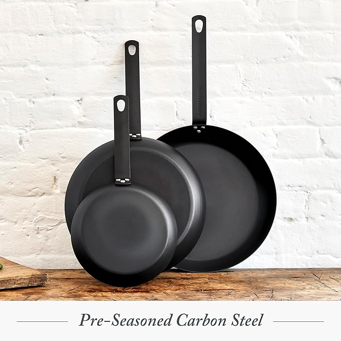 Merten & Storck Pre-Seasoned Carbon Steel 12” Frying Pan Skillet, Use on Induction, Stove and