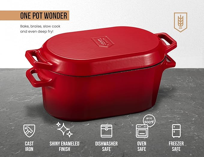 Kook Dutch Oven, for Bread Baking, Sourdough Loaf Pan, Dual Handles, Enameled Cast Iron, with