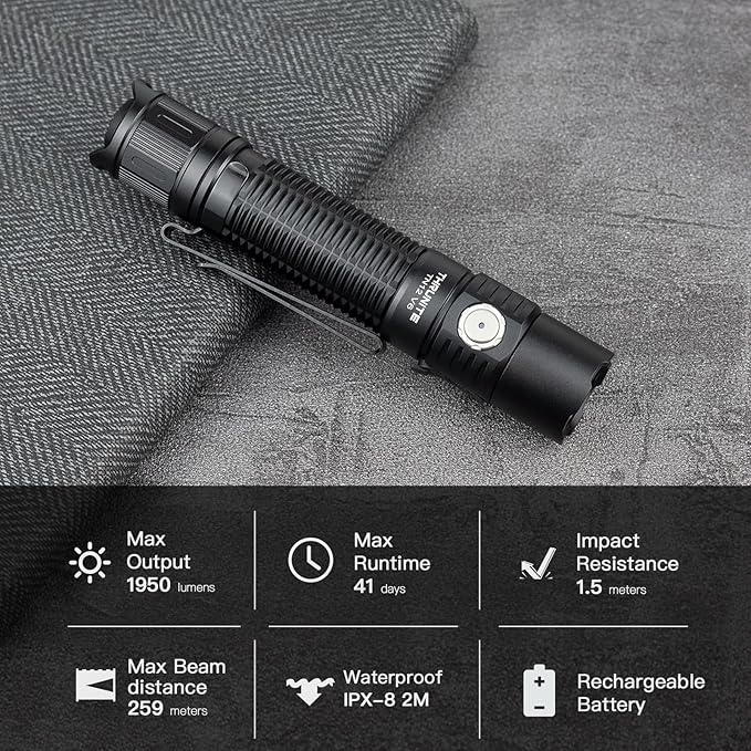 ThruNite TN12 V6 Tactical LED Flashlight, High 1950 Lumens Dual Switch, USB-C Rechargeable