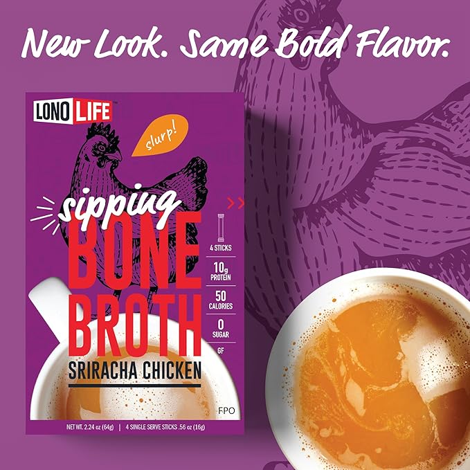 LonoLife Sriracha Chicken Bone Broth Powder Mix | 10g Protein | Collagen-Rich, Keto & Paleo
