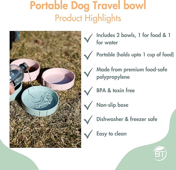 Barkin??Trails Travel Dog Bowls, Portable Outdoor Water, BPA-Free Water Bowl Set, Food Grade