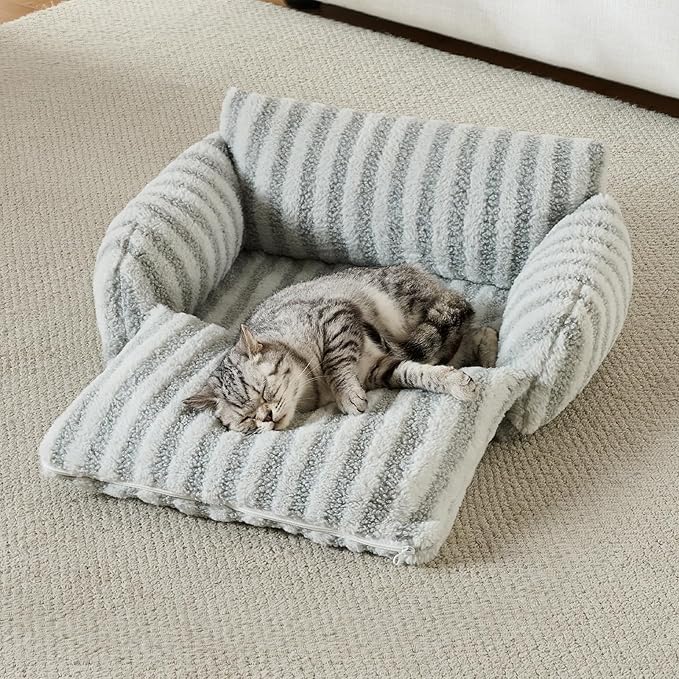 Hollypet Cat Bed Fluffy Plush Mutifuctional Double-Layer Soft Pet Couch Orthopedic Sofa Nest Beds