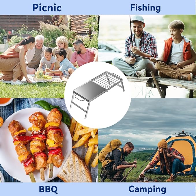 Skyflame Folding Campfire Grill, Portable Stainless Steel Camping Grill Grate and Camp Grill