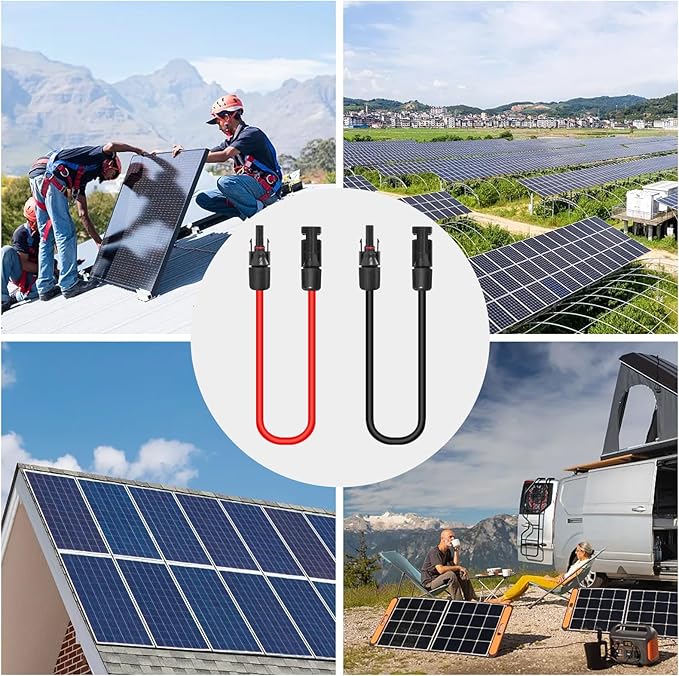 10AWG (6mm²) Solar Panel Extension Cable 1FT - Black & Red, Heavy Duty, Weather Resistant, Standard