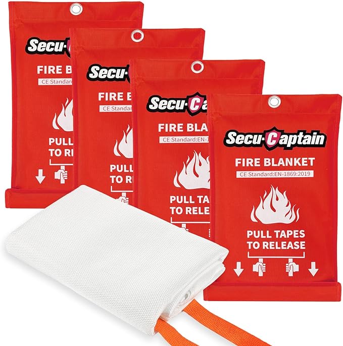 SecuCaptain Emergency Fire Blanket for Home and Kitchen - 4 Pack 40"x40" Flame Suppression