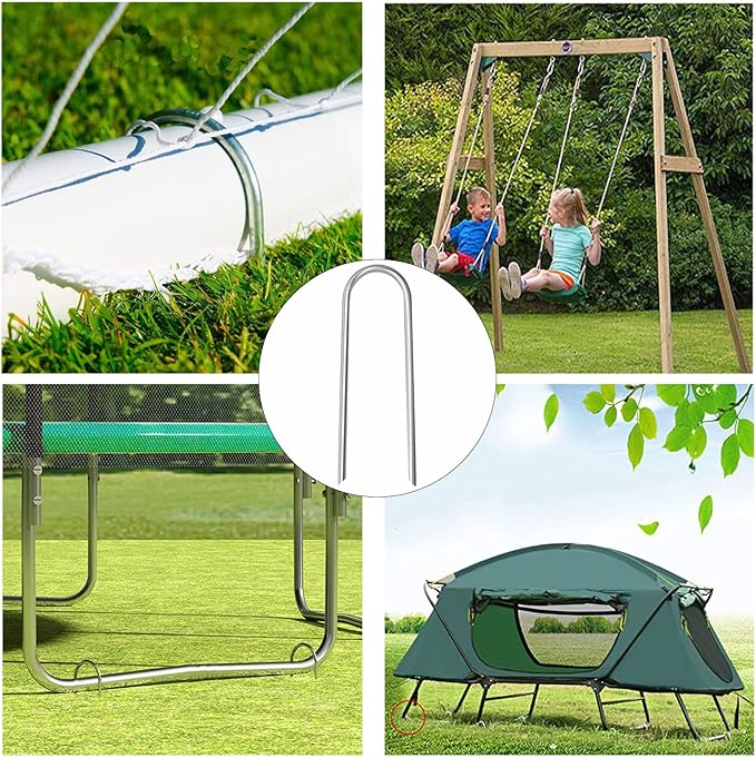 10inch Trampoline Stakes Heavy Duty Trampoline Parts Wind Stakes U Type 8pcs Ground Anchors High