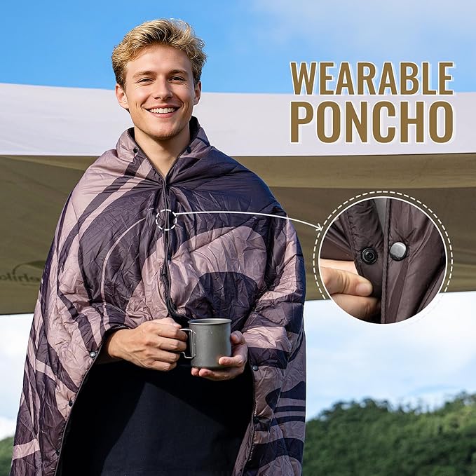 ONETIGRIS Camping Blanket,Wearable Outdoor Quilt with Recycled Thermal Insulation, Convertible to