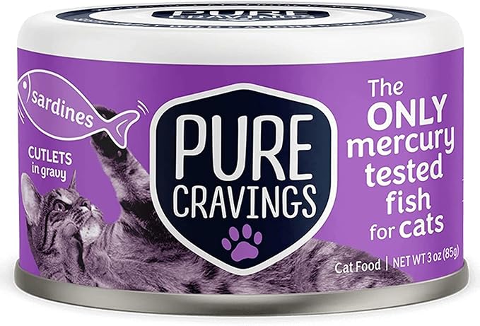 Pure Cravings Wet Cat Food Canned Sardines Cutlets in Gravy, Every Catch is Mercury-Tested, Moist