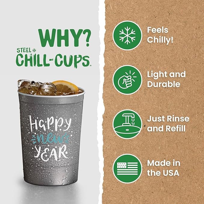 16 oz. Party Cups 'Happy New Year' Champagne Design for Cold Drinks, Durable, Disposable