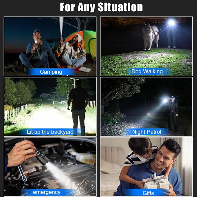 Goreit Flashlight High Lumens Rechargeable, 2000 Lumen Led Flashlights XHP70.2 USB Super Bright