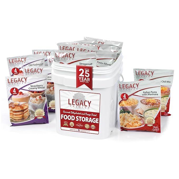 Legacy Food Storage 60 Serving Emergency Food Supply Bucket, 10 Entrees, 4 Breakfasts, 24,520 Total