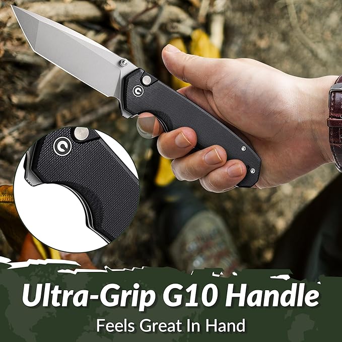 CIVIVI Brazen Folding Knife, Button Lock Pocket Knife with 3.46'' Swedish 14C28N Tanto Blade