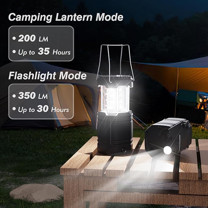 3000mAh Large Capacity Hand Crank Solar Camping Lantern, Portable Ultra Bright LED Torch, 23-26
